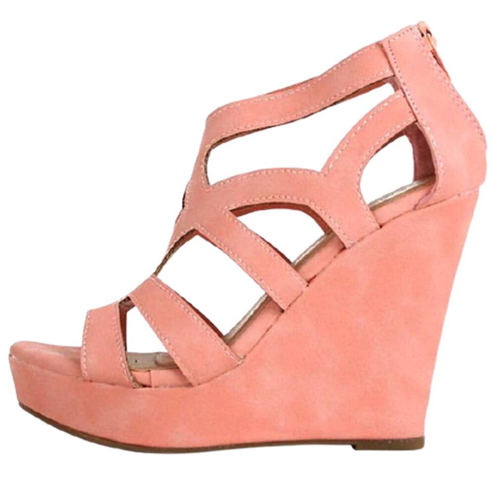 Top Moda Open Toe Cutout Detail Strappy Gladiator Wedge Platform Sandals Coral - Picture 4 of 5
